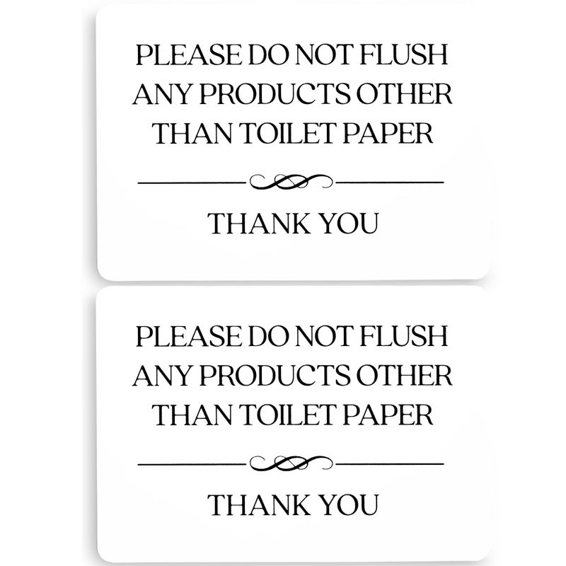 GLOBE ROCKET Do Not Flush Toilet Sign 2-Pack (White Acrylic 5 x 3.5 in) - Do Not Flush Anything Except Toilet Paper - Do Not Flush Feminine Products Sign - Bathroom Signs for Business - Restroom Sign - Airbnb - Image 1